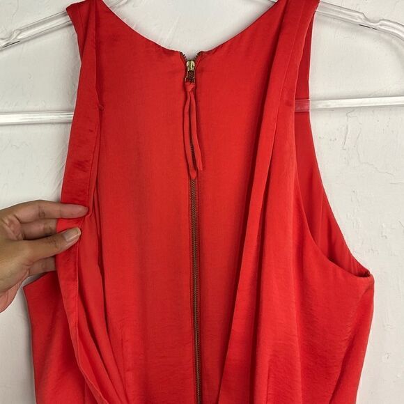 Rebecca Taylor Red Orange Pleated Sleeveless Fit and Flare Dress 2 - Picture 4 of 7